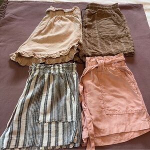 Lot of 4 Stylish Women's Shorts- Pink, Brown, Striped Linen Blend Sizes M and L